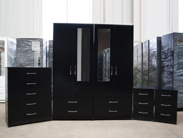 4 door wardrobe set full mirror with 1 chester and 2 bedside Wardrobe in uk , Wardrobes , bedside table and chester , chest , delivery in UK