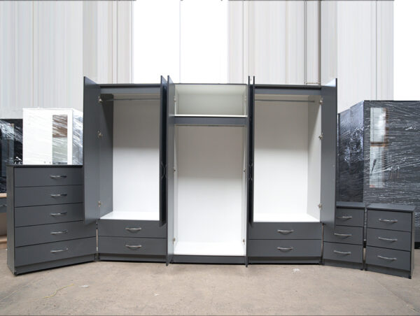6 door wardrobe full mirror with 1 chester and 2 bedside single door wardrobe with full mirror Wardrobe in uk , Wardrobes , bedside table and chester , chest , delivery in UK