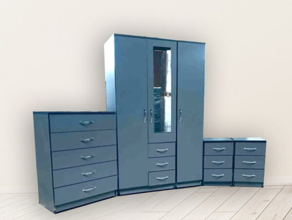 3 door wardrobe single mirror set with 1 chester and 2 bedside Wardrobe in uk , Wardrobes , bedside table and chester , chest , delivery in UK