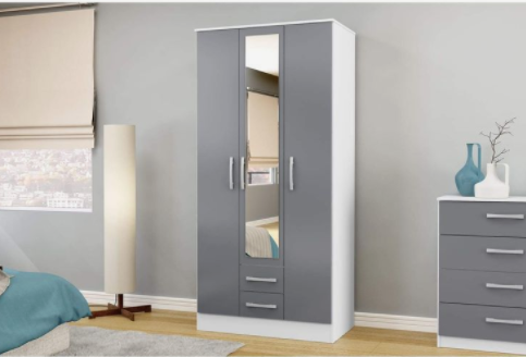 3 door wardrobe with single mirror with two 2 drawers Wardrobe in uk , Wardrobes , bedside table and chester , chest , delivery in UK
